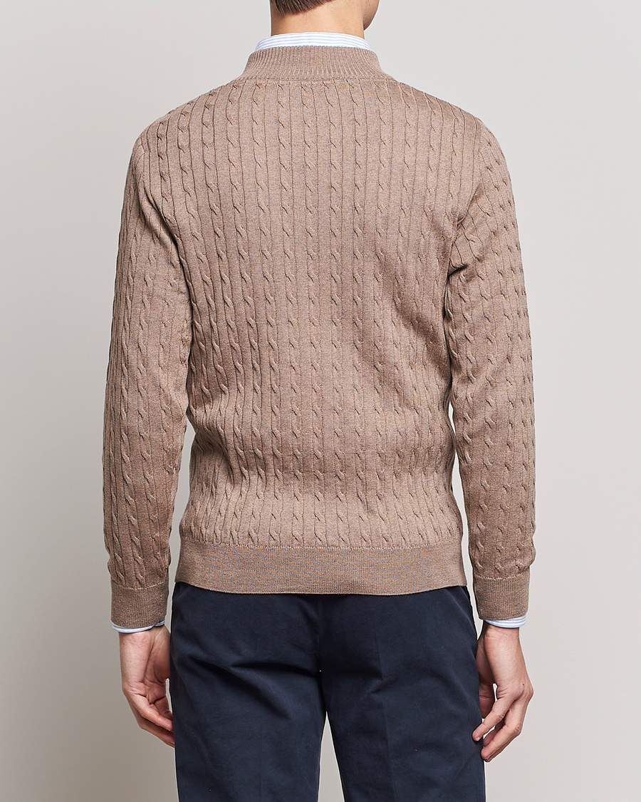 Herre | Trøjer | Stenströms | Merino Wool Cable Half Zip Camel