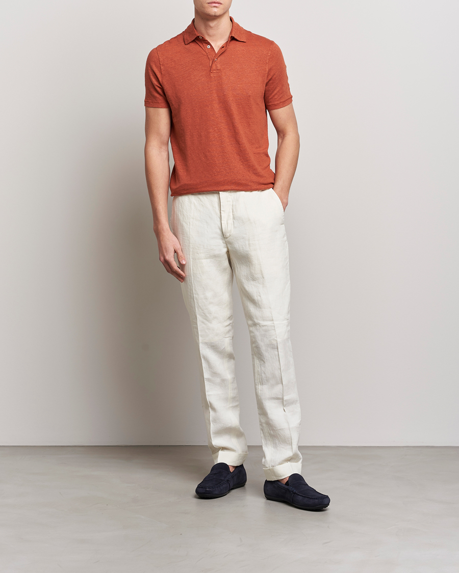 Herre | Polotrøjer | Stenströms | Linen Polo Shirt Rust
