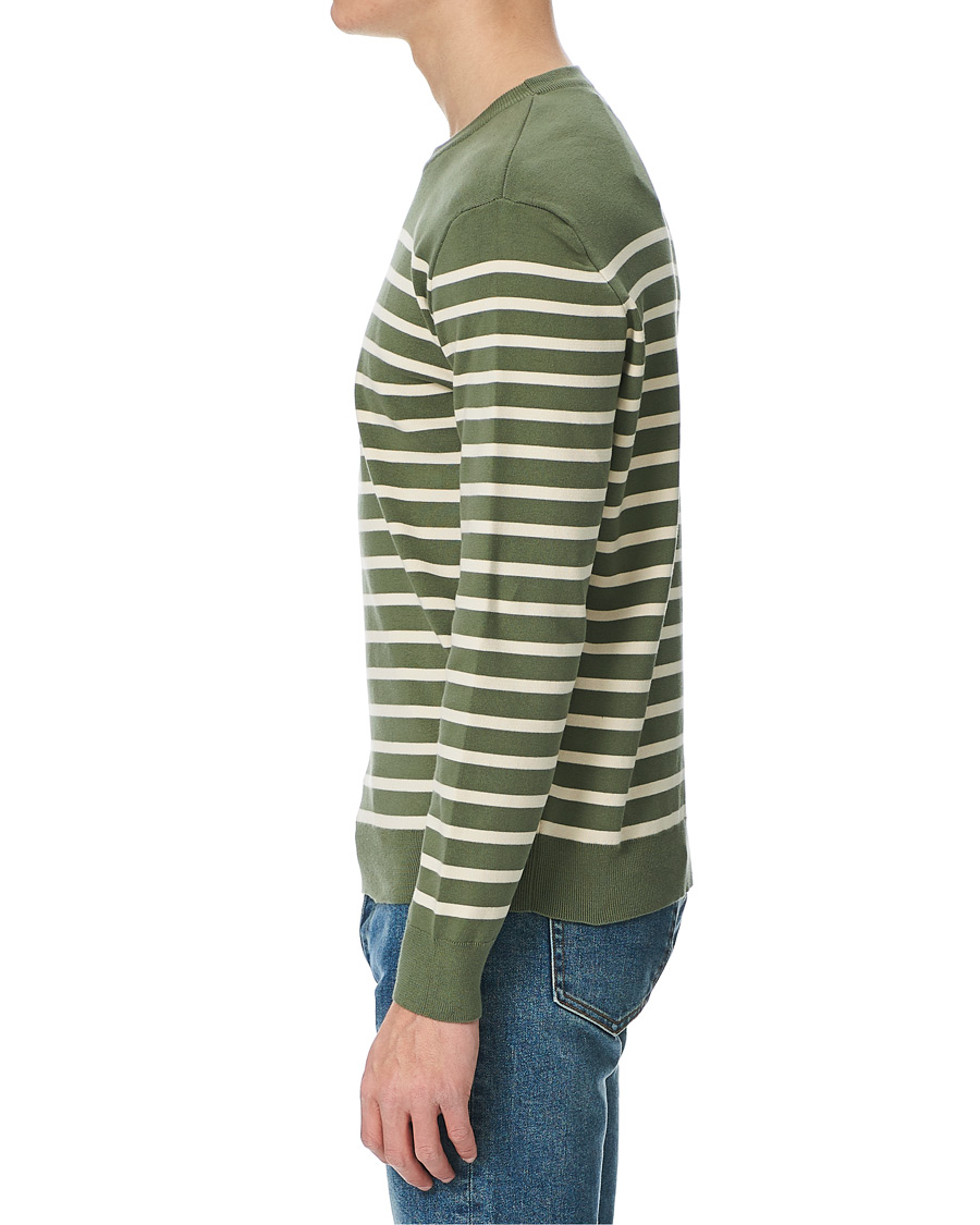 Herre | Trøjer | Sunspel | Breton Stripe Crew Neck Sweater Light Khaki/Ecru