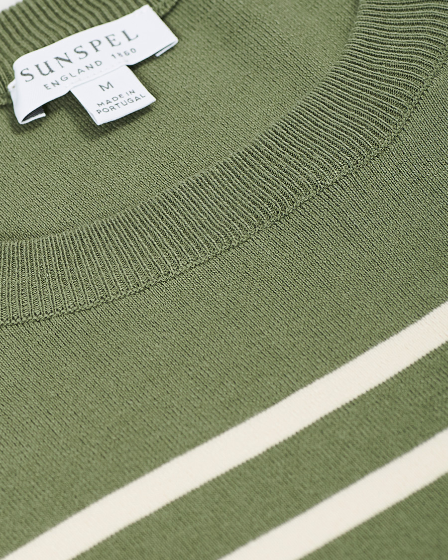 Herre | Trøjer | Sunspel | Breton Stripe Crew Neck Sweater Light Khaki/Ecru
