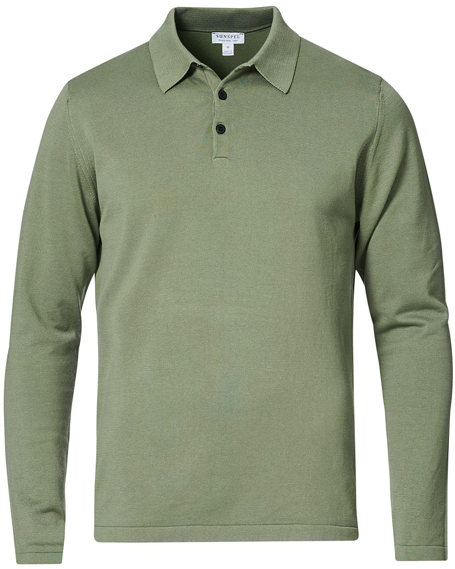 Herre | Trøjer | Sunspel | Long Sleeve Sea Island Cotton Polo Shirt Light Khaki