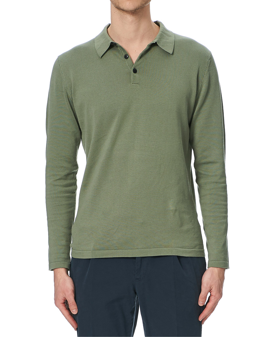 Herre | Trøjer | Sunspel | Long Sleeve Sea Island Cotton Polo Shirt Light Khaki