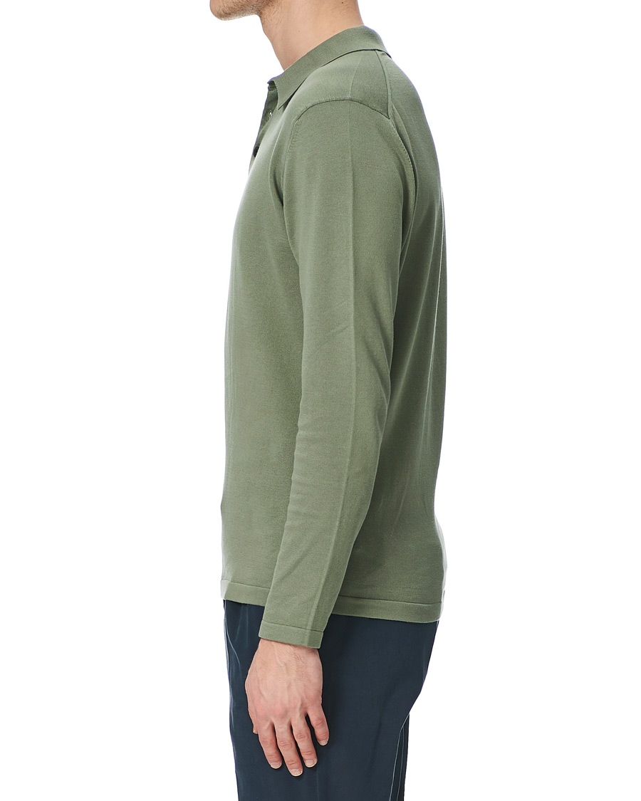 Herre | Trøjer | Sunspel | Long Sleeve Sea Island Cotton Polo Shirt Light Khaki