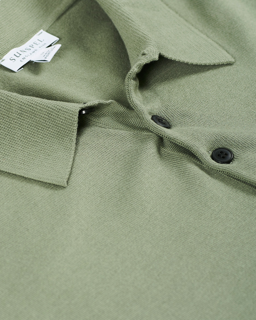 Herre | Trøjer | Sunspel | Long Sleeve Sea Island Cotton Polo Shirt Light Khaki