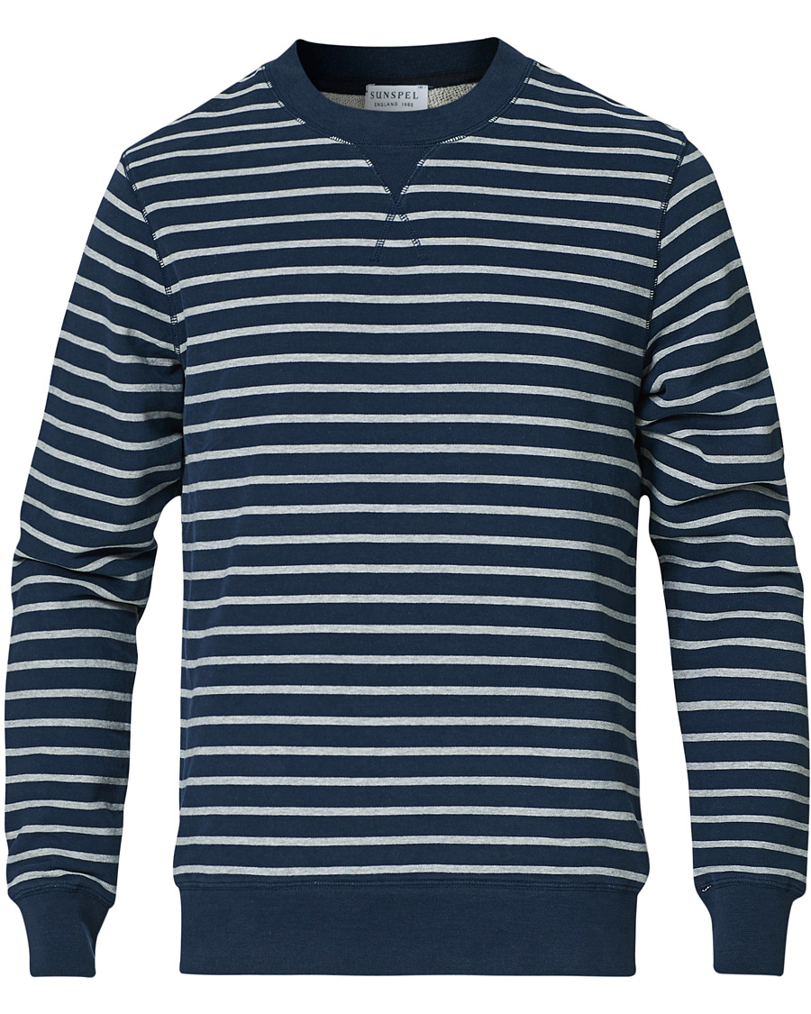 Herre | Trøjer | Sunspel | Striped Loopback Sweatshirt Navy/Grey