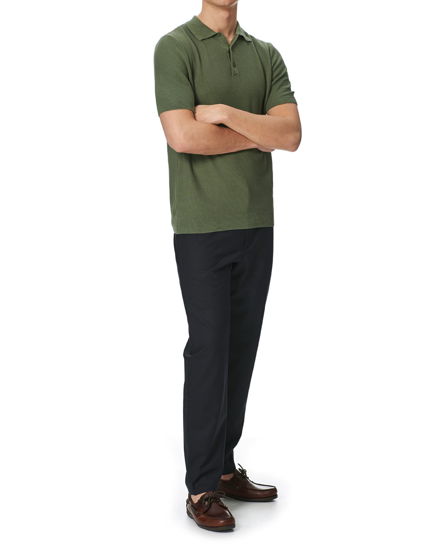 Herre | Polotrøjer | Sunspel | Rack Stitch Fine Knitted Polo Light Khaki