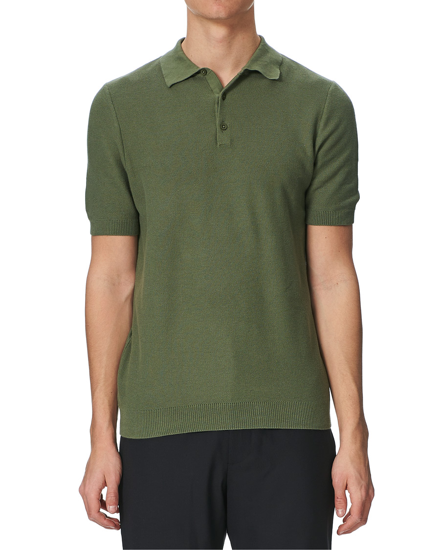 Herre | Polotrøjer | Sunspel | Rack Stitch Fine Knitted Polo Light Khaki