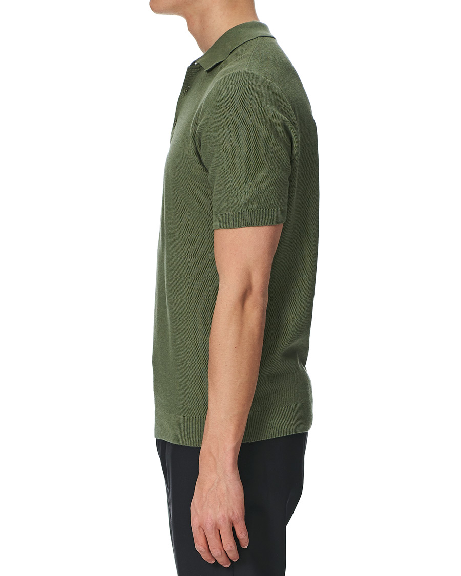 Herre | Polotrøjer | Sunspel | Rack Stitch Fine Knitted Polo Light Khaki