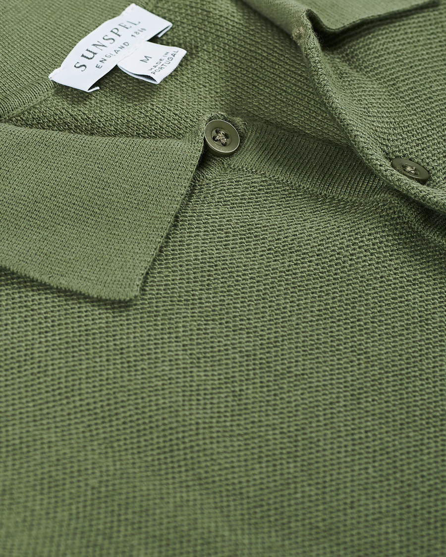 Herre | Polotrøjer | Sunspel | Rack Stitch Fine Knitted Polo Light Khaki