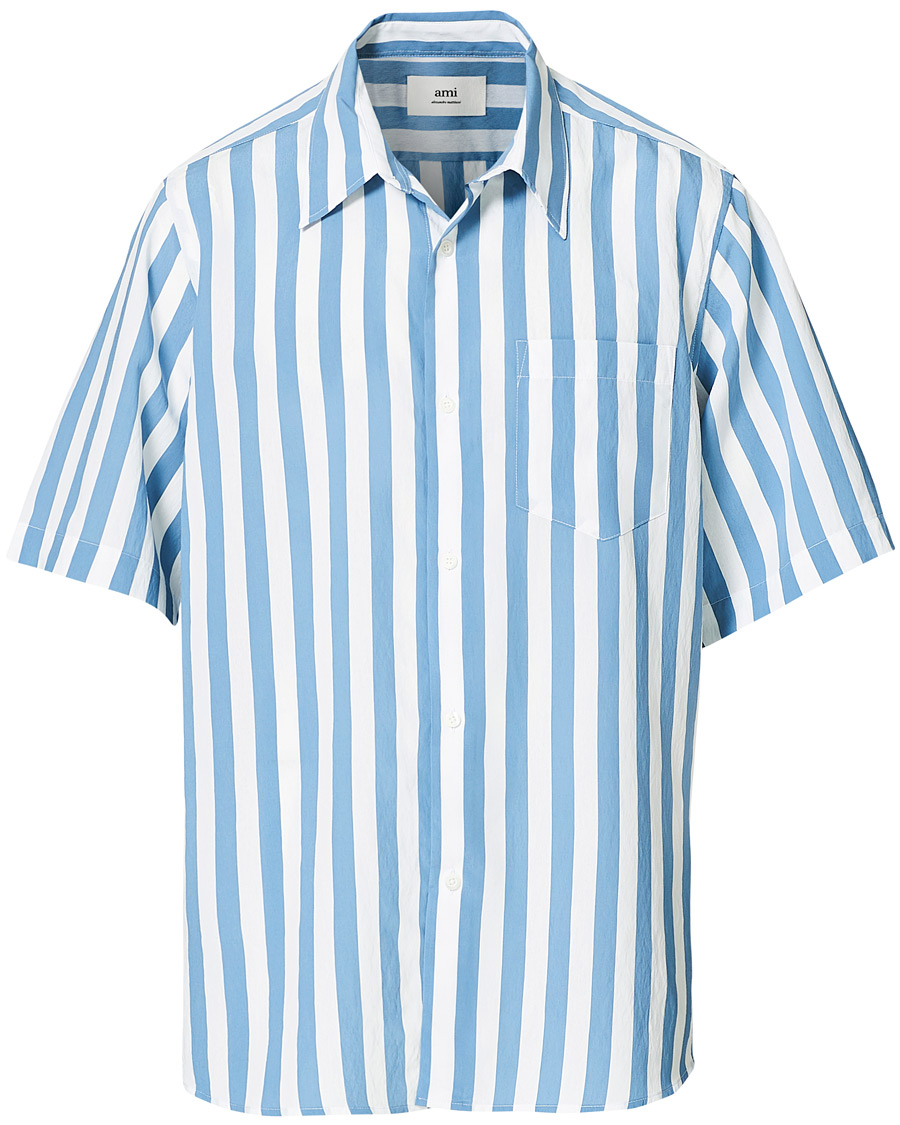 Herre | Skjorter | AMI | Summer Fit Short Sleeve Shirt Light Blue/White