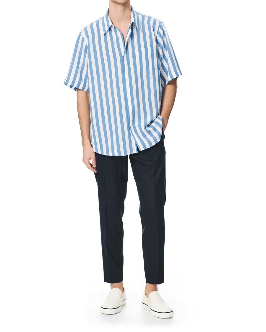 Herre | Skjorter | AMI | Summer Fit Short Sleeve Shirt Light Blue/White