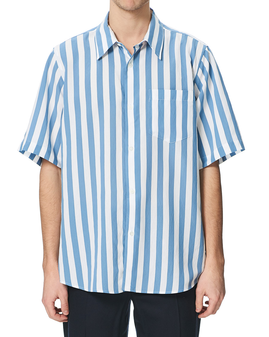 Herre | Skjorter | AMI | Summer Fit Short Sleeve Shirt Light Blue/White