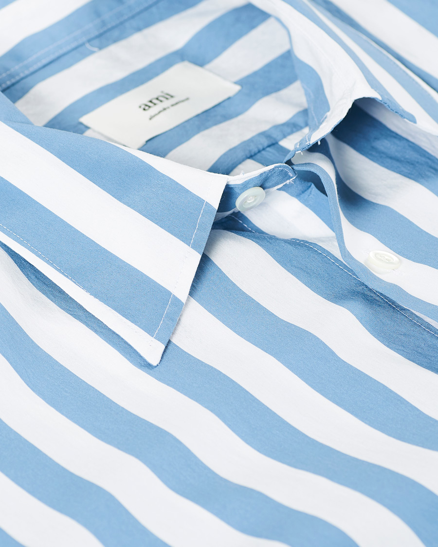 Herre | Skjorter | AMI | Summer Fit Short Sleeve Shirt Light Blue/White