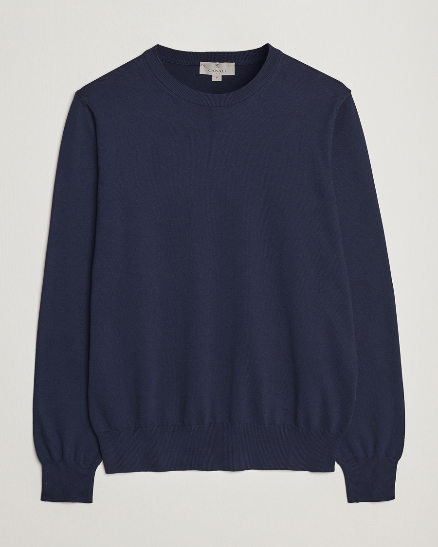 Herre |  | Canali | Cotton Crew Neck Pullover Navy