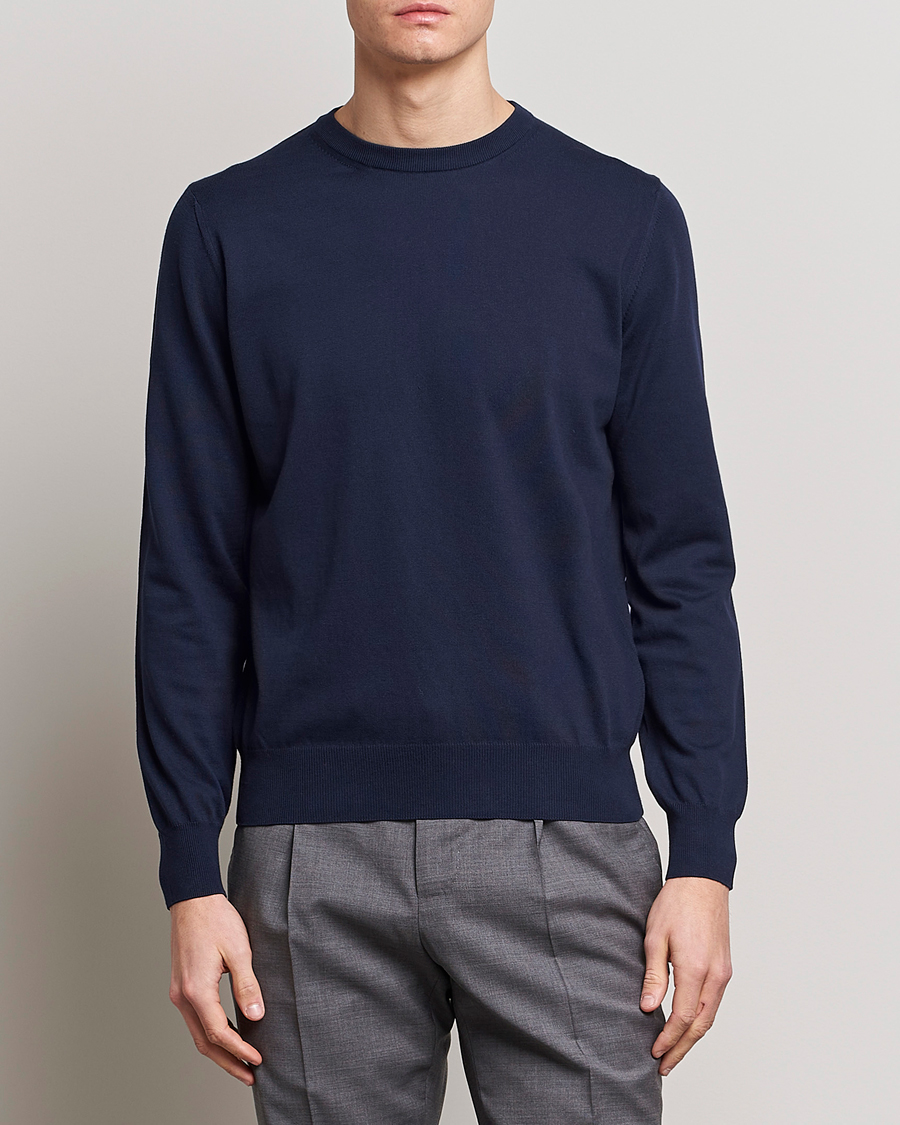 Herre | Canali | Canali | Cotton Crew Neck Pullover Navy