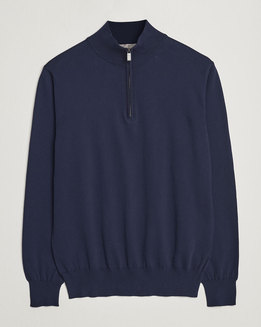 Herre | Trøjer | Canali | Cotton Half Zip Sweater Navy