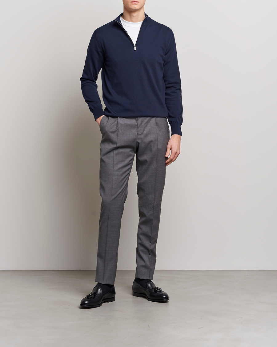 Herre | Trøjer | Canali | Cotton Half Zip Sweater Navy