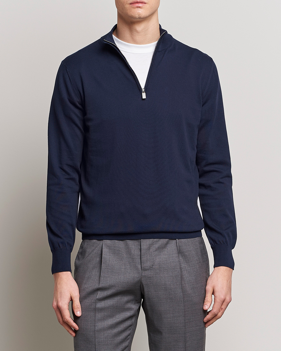 Herre | Canali | Canali | Cotton Half Zip Sweater Navy