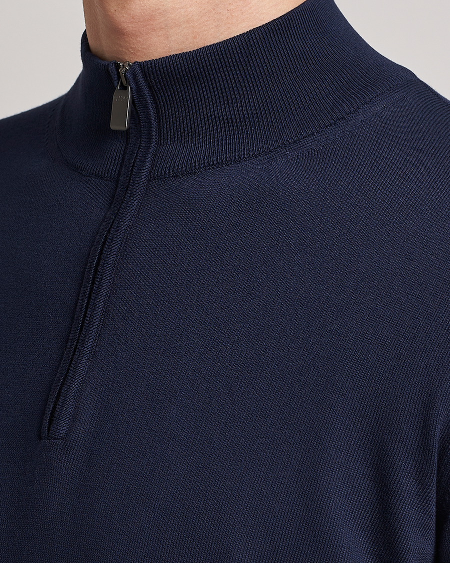 Herre | Trøjer | Canali | Cotton Half Zip Sweater Navy