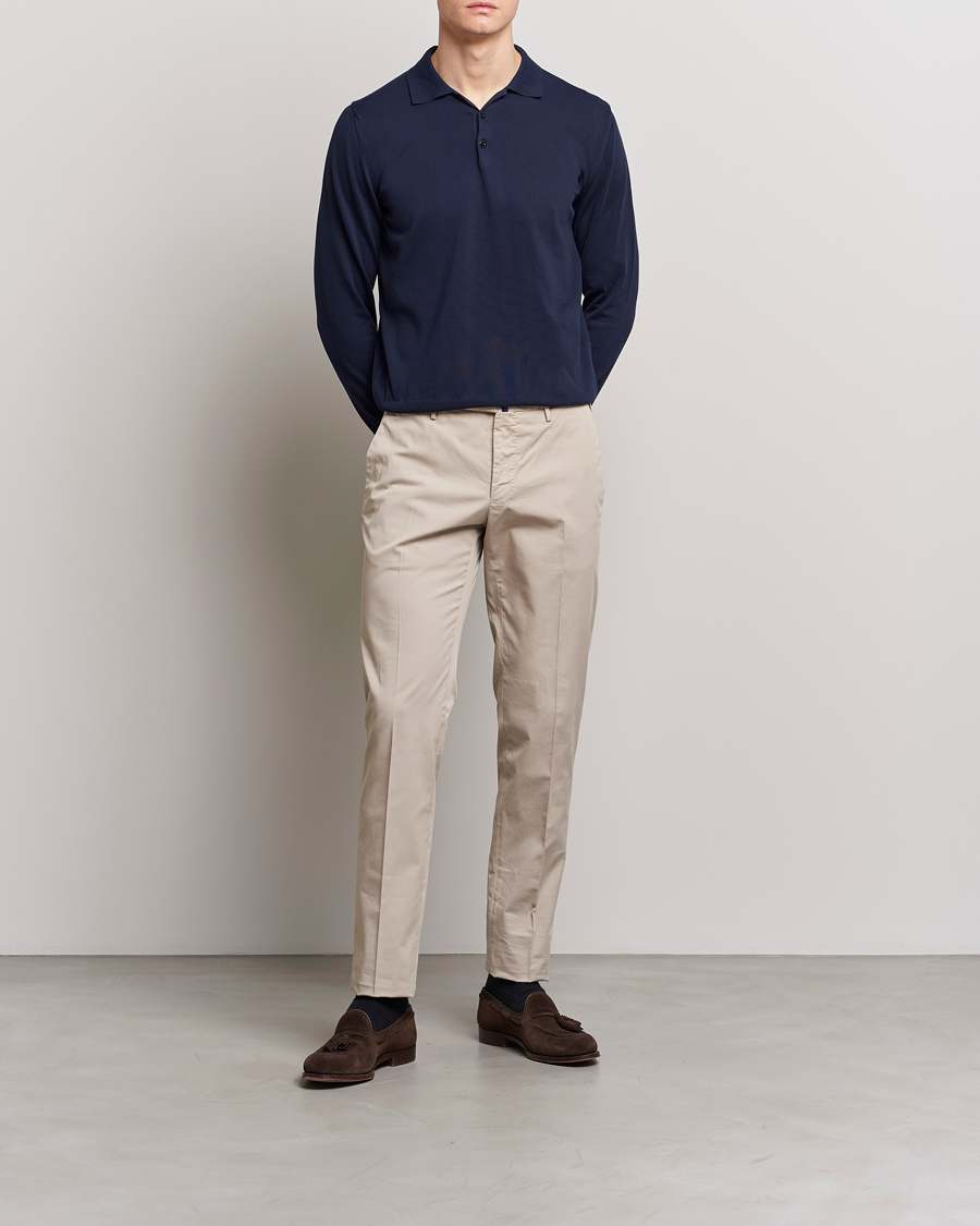 Herre | Trøjer | Canali | Cotton Long Sleeve Polo Navy