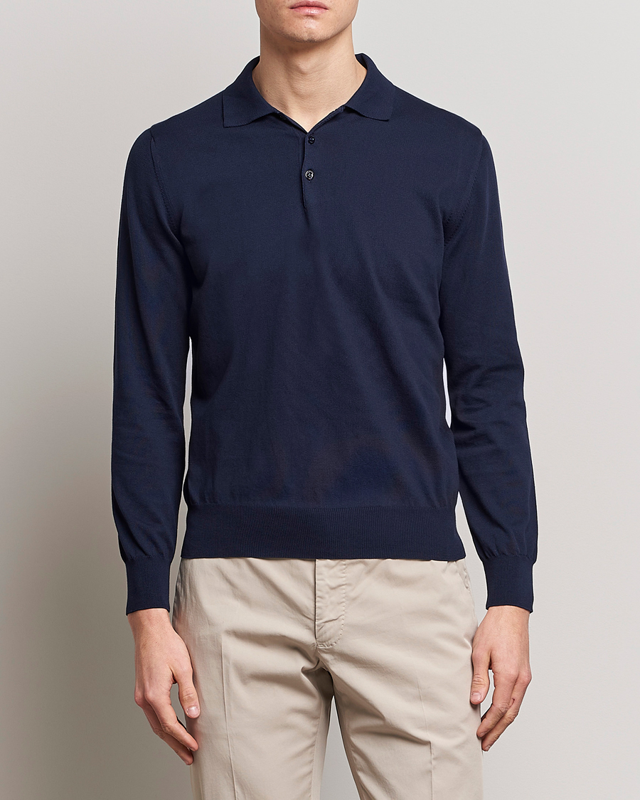 Herre | Afdelinger | Canali | Cotton Long Sleeve Polo Navy