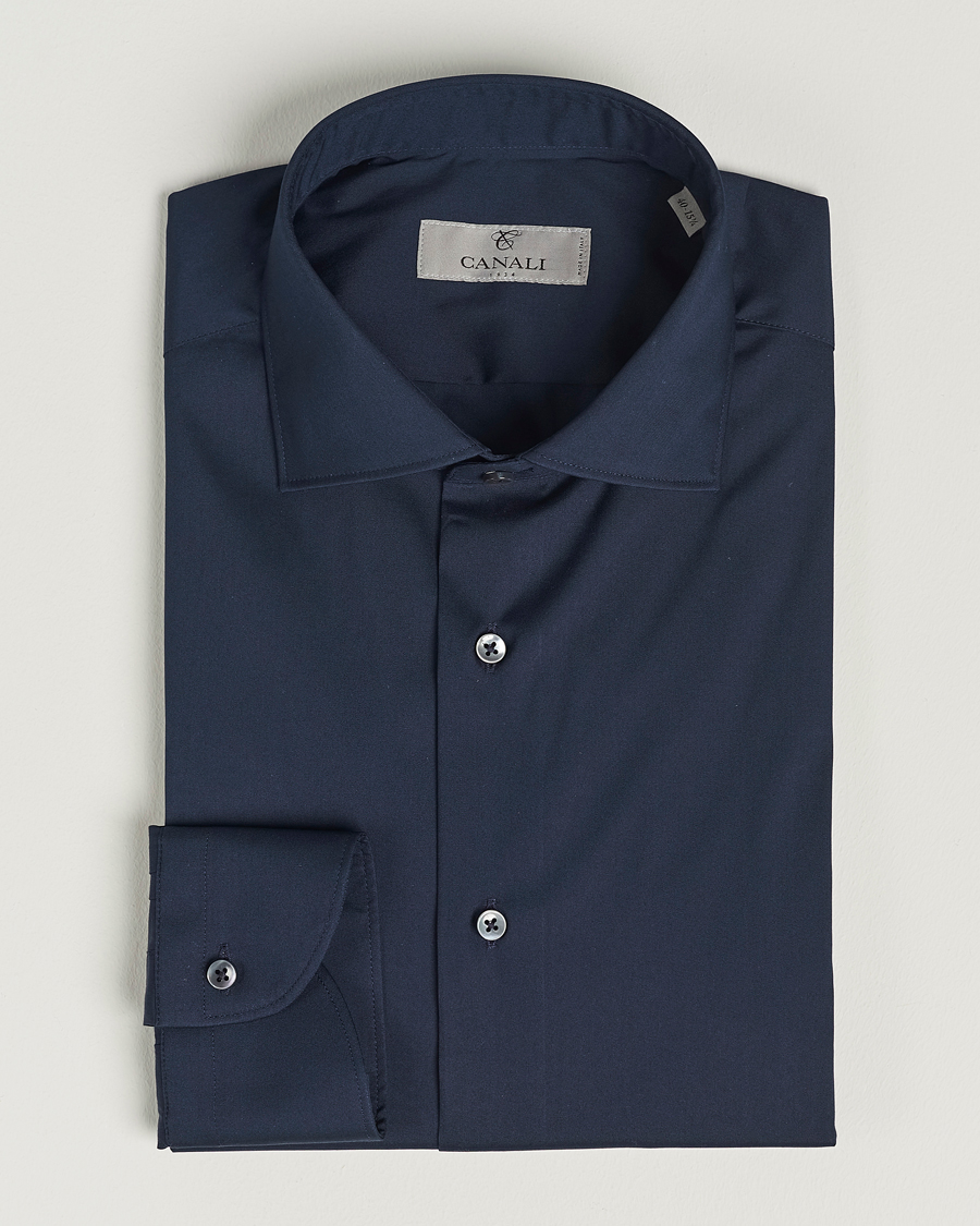 Herre | Skjorter | Canali | Slim Fit Cotton/Stretch Shirt Navy