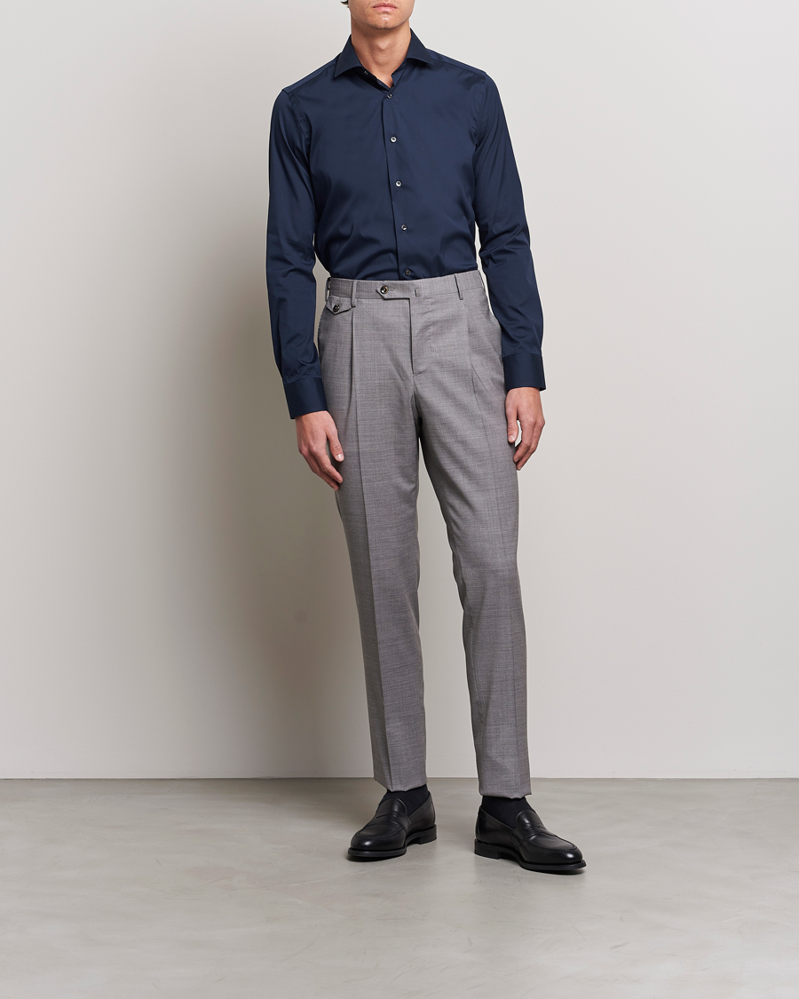 Herre | Skjorter | Canali | Slim Fit Cotton/Stretch Shirt Navy