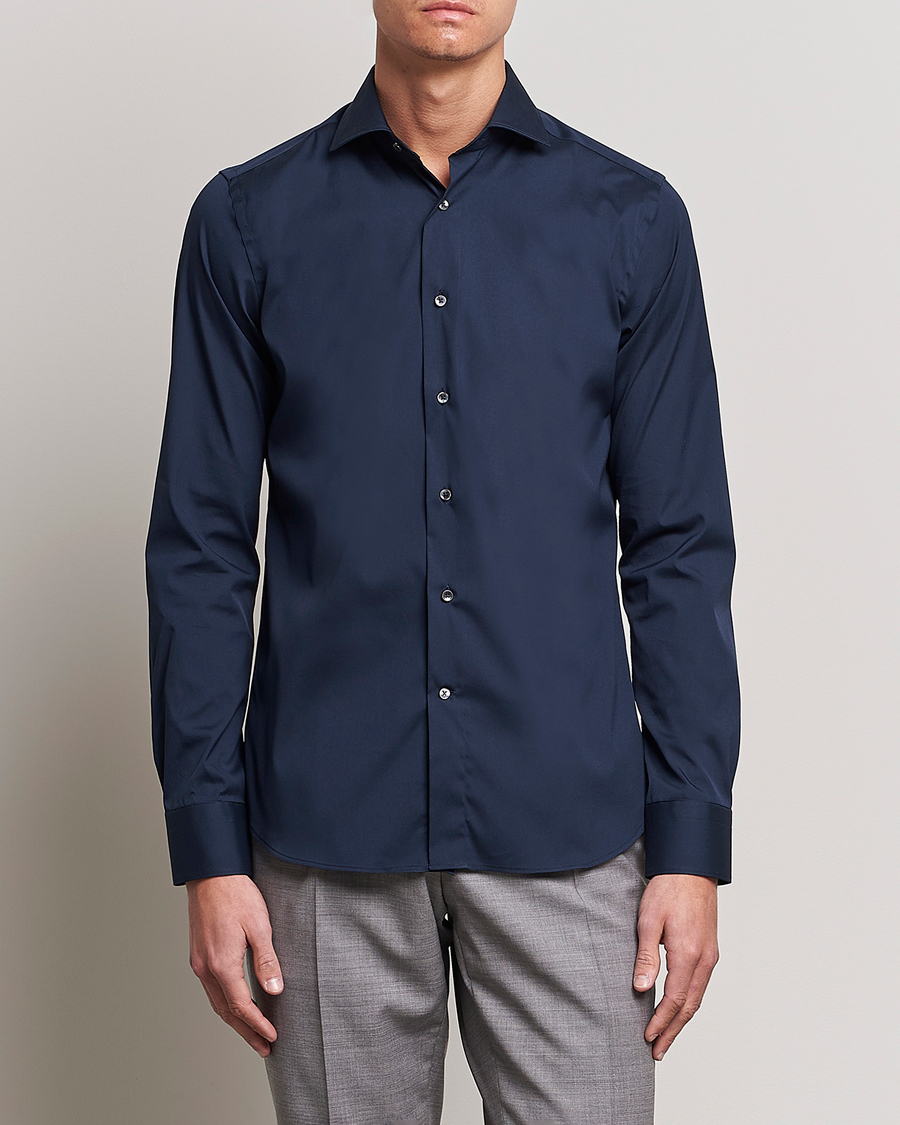 Herre | Businessskjorter | Canali | Slim Fit Cotton/Stretch Shirt Navy