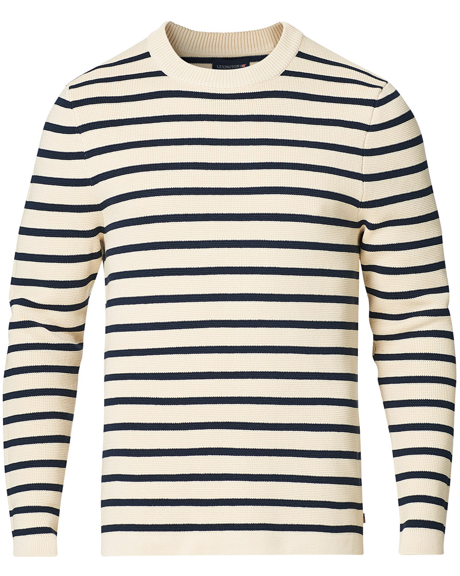 Herre | Trøjer | Lexington | Martin Full Milano Striped Sweater White/Blue