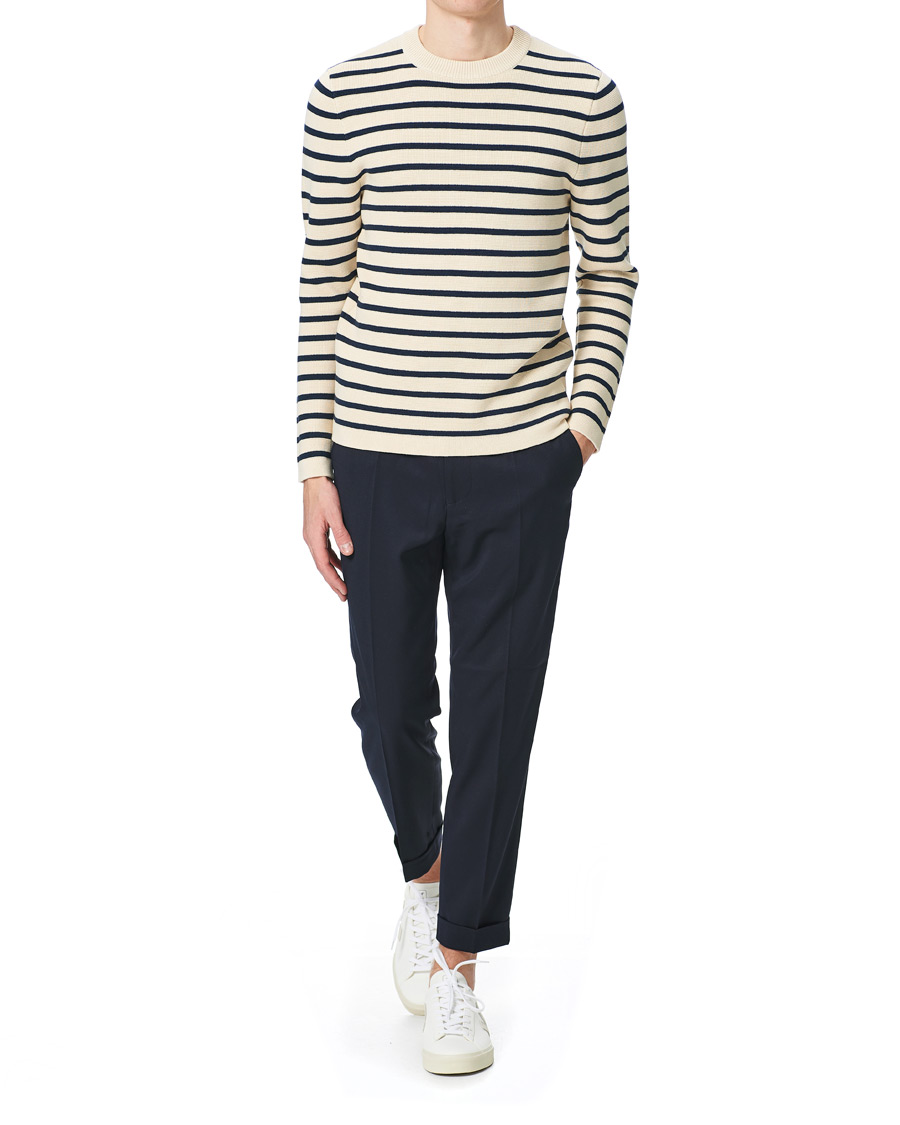 Herre | Trøjer | Lexington | Martin Full Milano Striped Sweater White/Blue