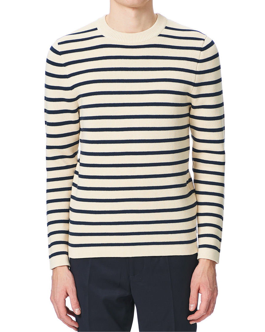 Herre | Trøjer | Lexington | Martin Full Milano Striped Sweater White/Blue