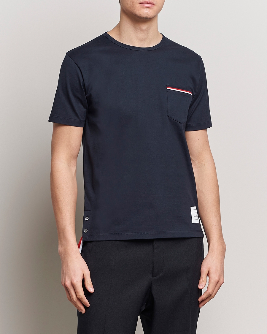 Herre | Kortærmede t-shirts | Thom Browne | Short Sleeve Pocket T-Shirt Navy