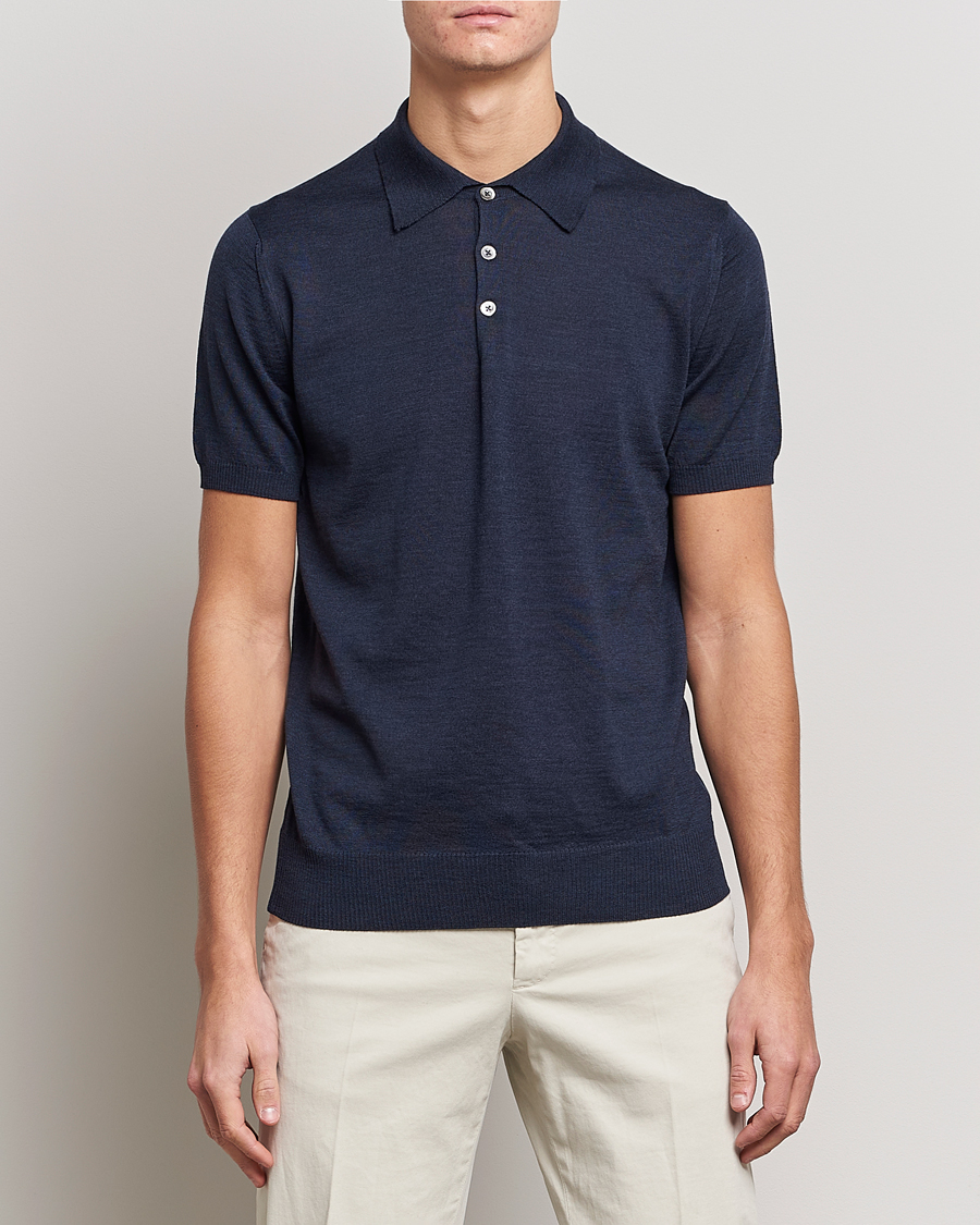 Herre | Polotrøjer | Morris Heritage | Short Sleeve Knitted Polo Shirt Navy