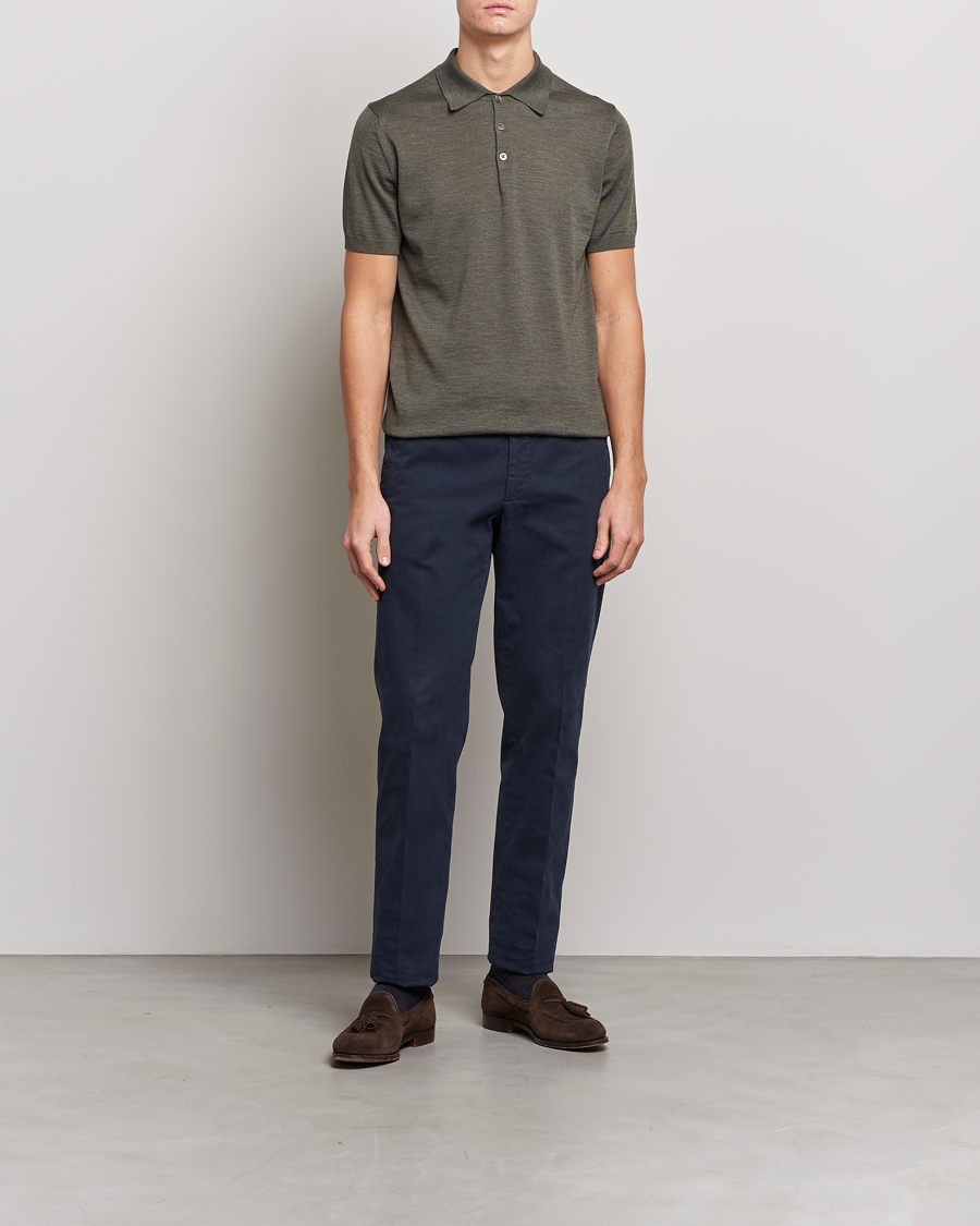 Herre | Tøj | Morris Heritage | Short Sleeve Knitted Polo Shirt Olive Green