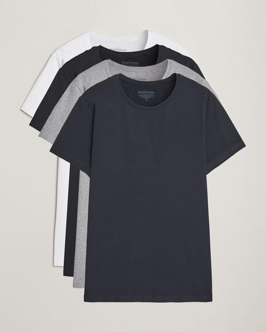 Herre | T-Shirts | Bread & Boxers | 4-Pack Crew Neck Tee White/Black/Grey/Navy