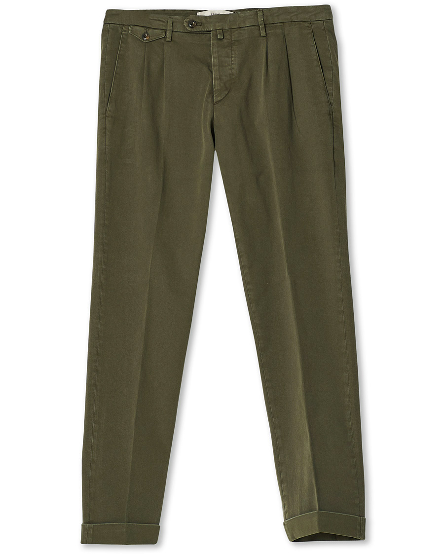 Herre | Bukser | Briglia 1949 | Easy Fit Pleated Cotton Chinos Olive