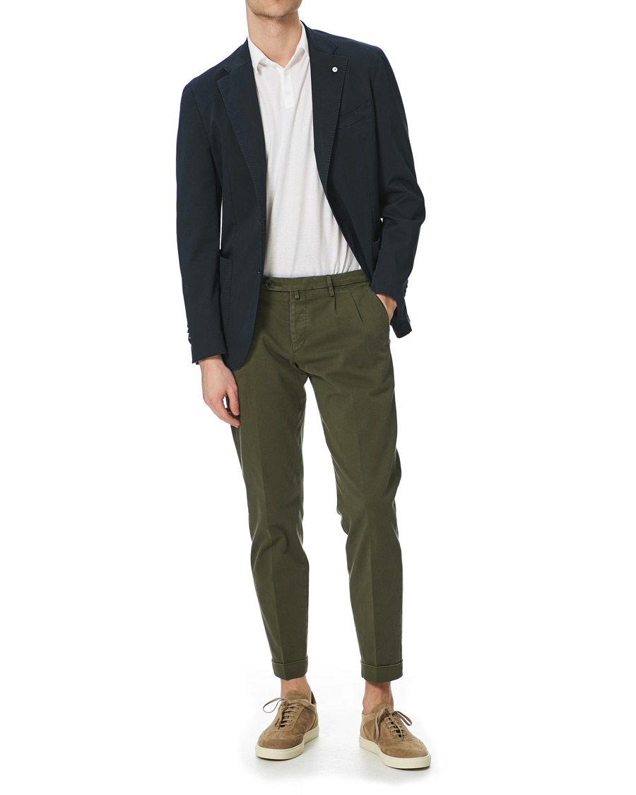 Herre | Bukser | Briglia 1949 | Easy Fit Pleated Cotton Chinos Olive