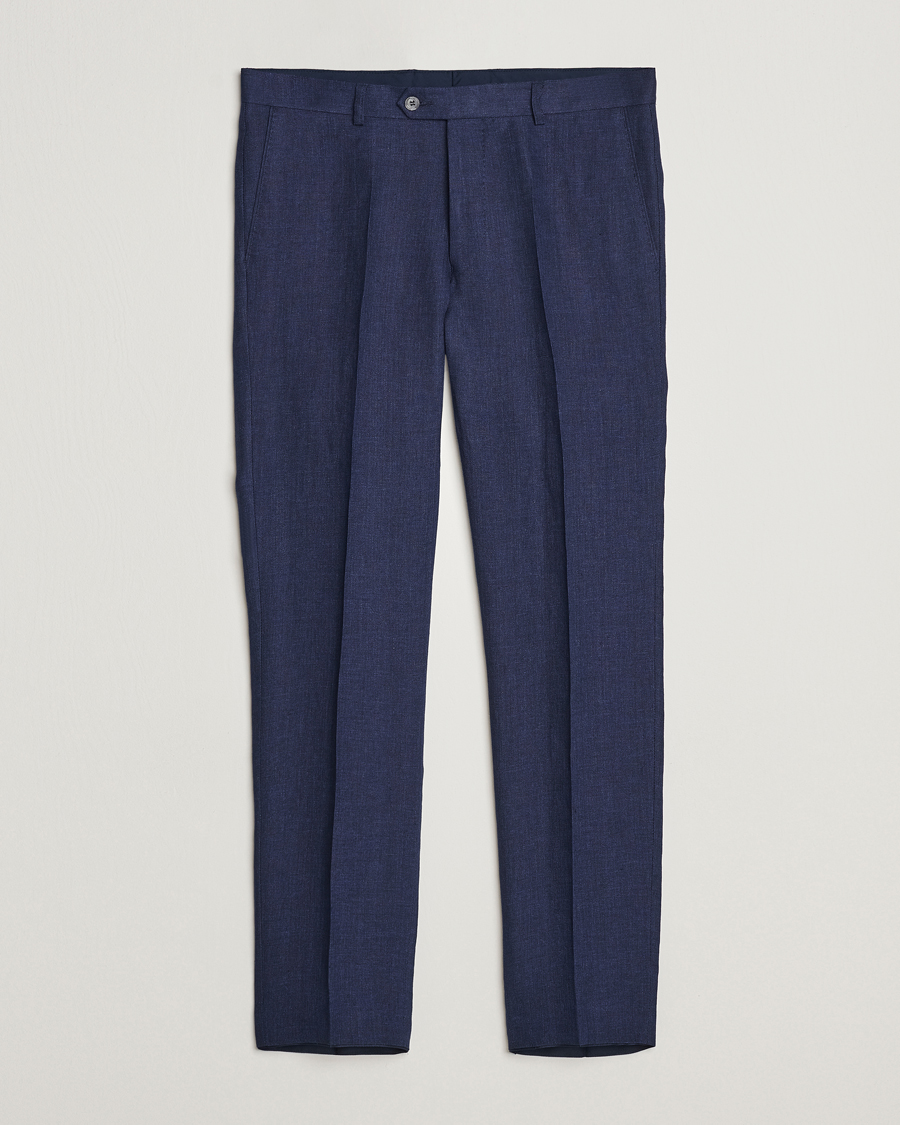 Herre | Bukser | Oscar Jacobson | Denz Linen Trousers Navy