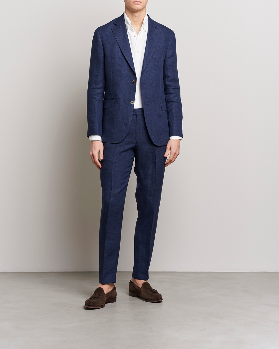 Herre | Bukser | Oscar Jacobson | Denz Linen Trousers Navy