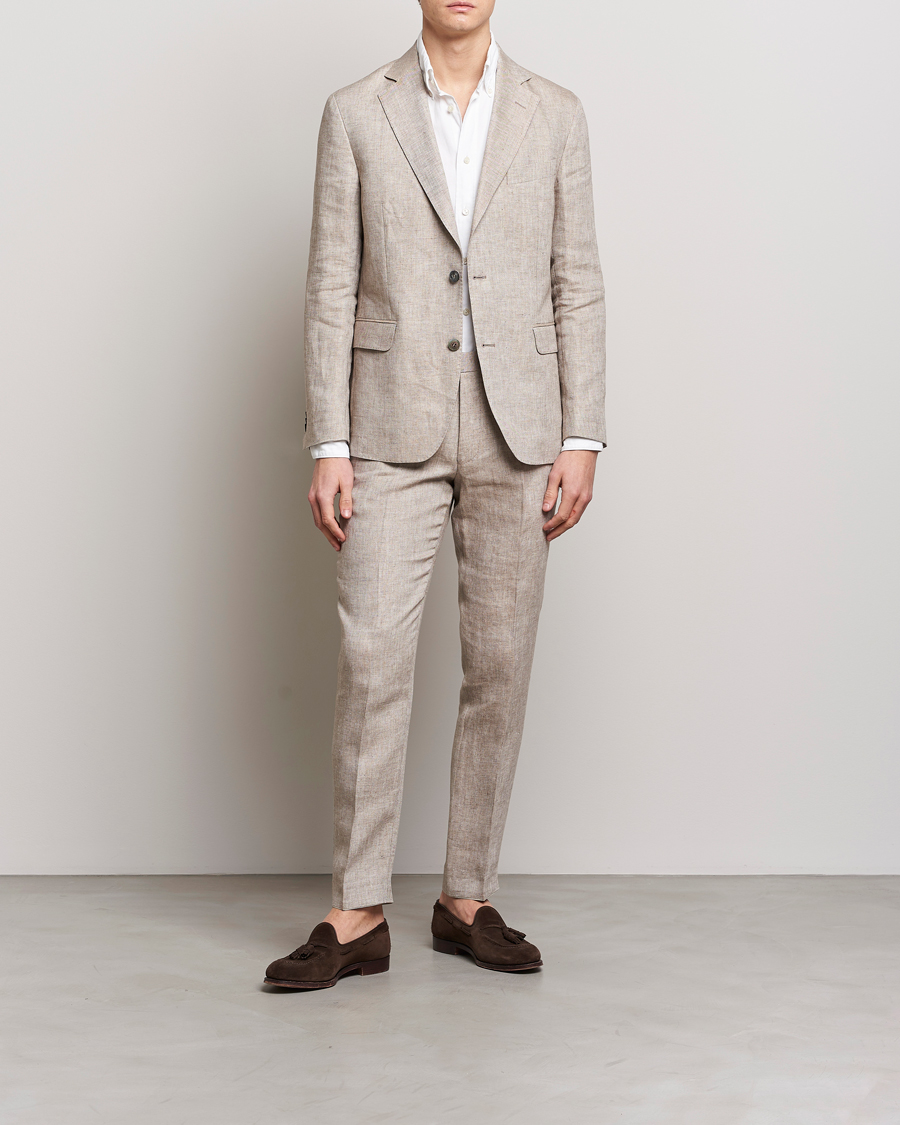 Herre | Bukser | Oscar Jacobson | Denz Linen Trousers Beige
