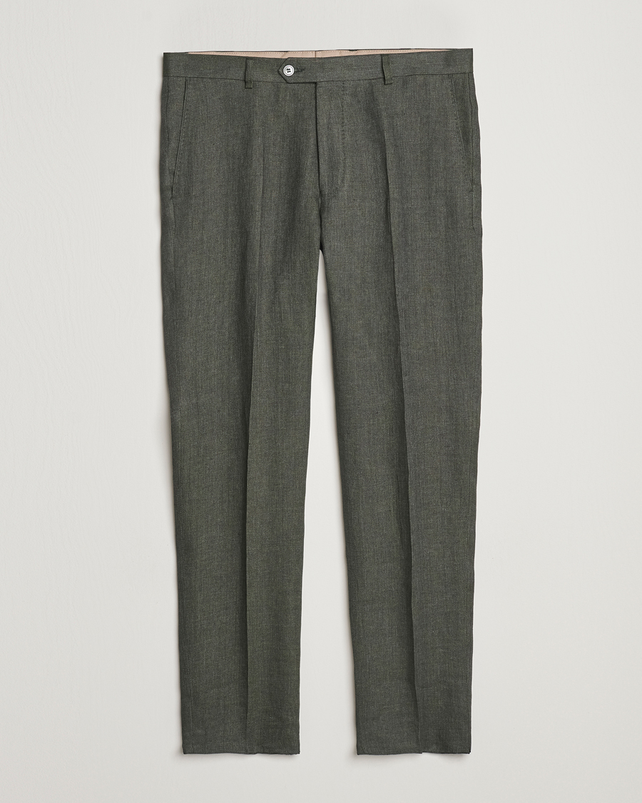 Herre | Bukser | Oscar Jacobson | Denz Linen Trousers Green