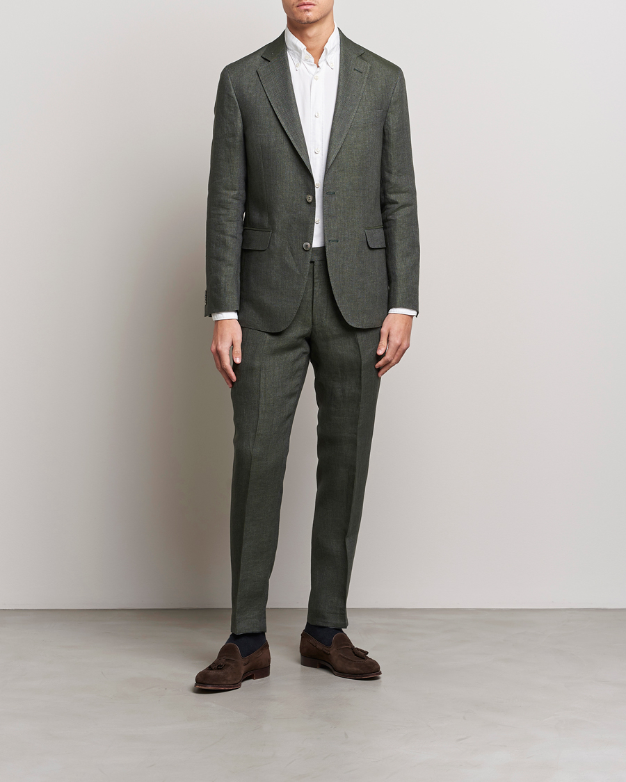 Herre | Bukser | Oscar Jacobson | Denz Linen Trousers Green