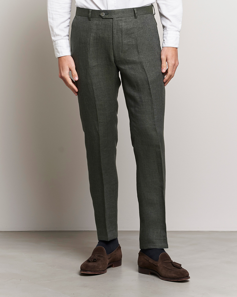 Herre | Bukser | Oscar Jacobson | Denz Linen Trousers Green