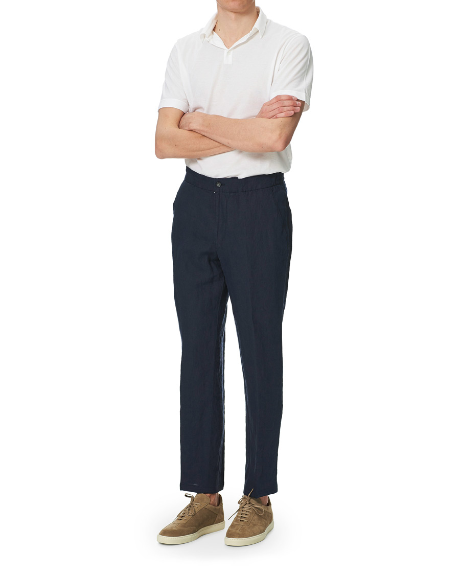 Herre | Bukser | Oscar Jacobson | Nicola Linen Trousers Navy