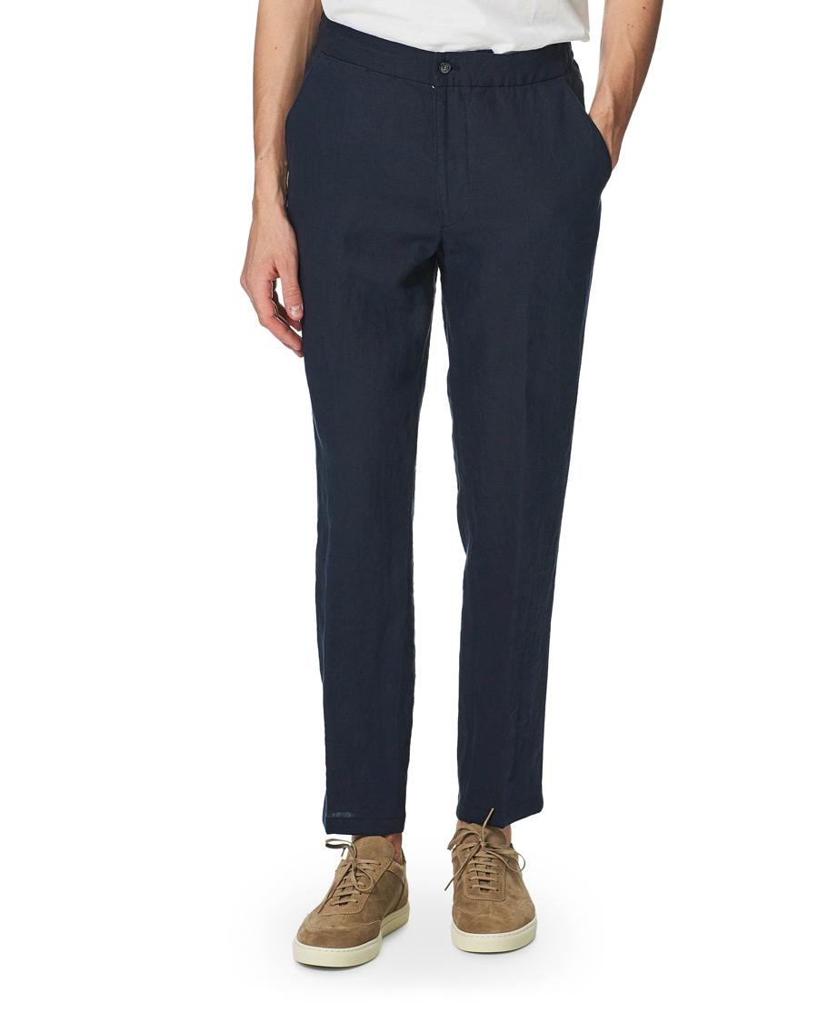 Herre | Bukser | Oscar Jacobson | Nicola Linen Trousers Navy