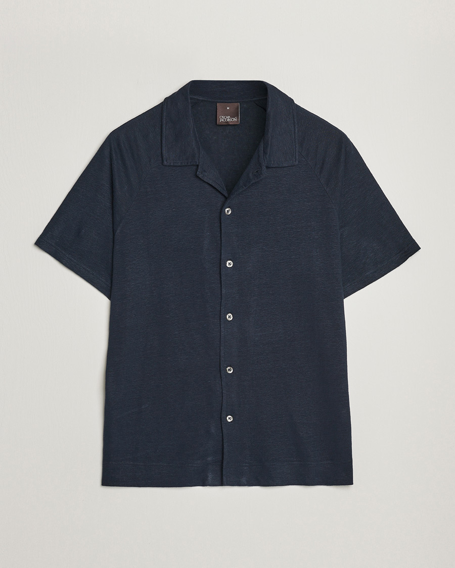 Herre | Polotrøjer | Oscar Jacobson | Albin Short Sleeve Linen Polo Navy