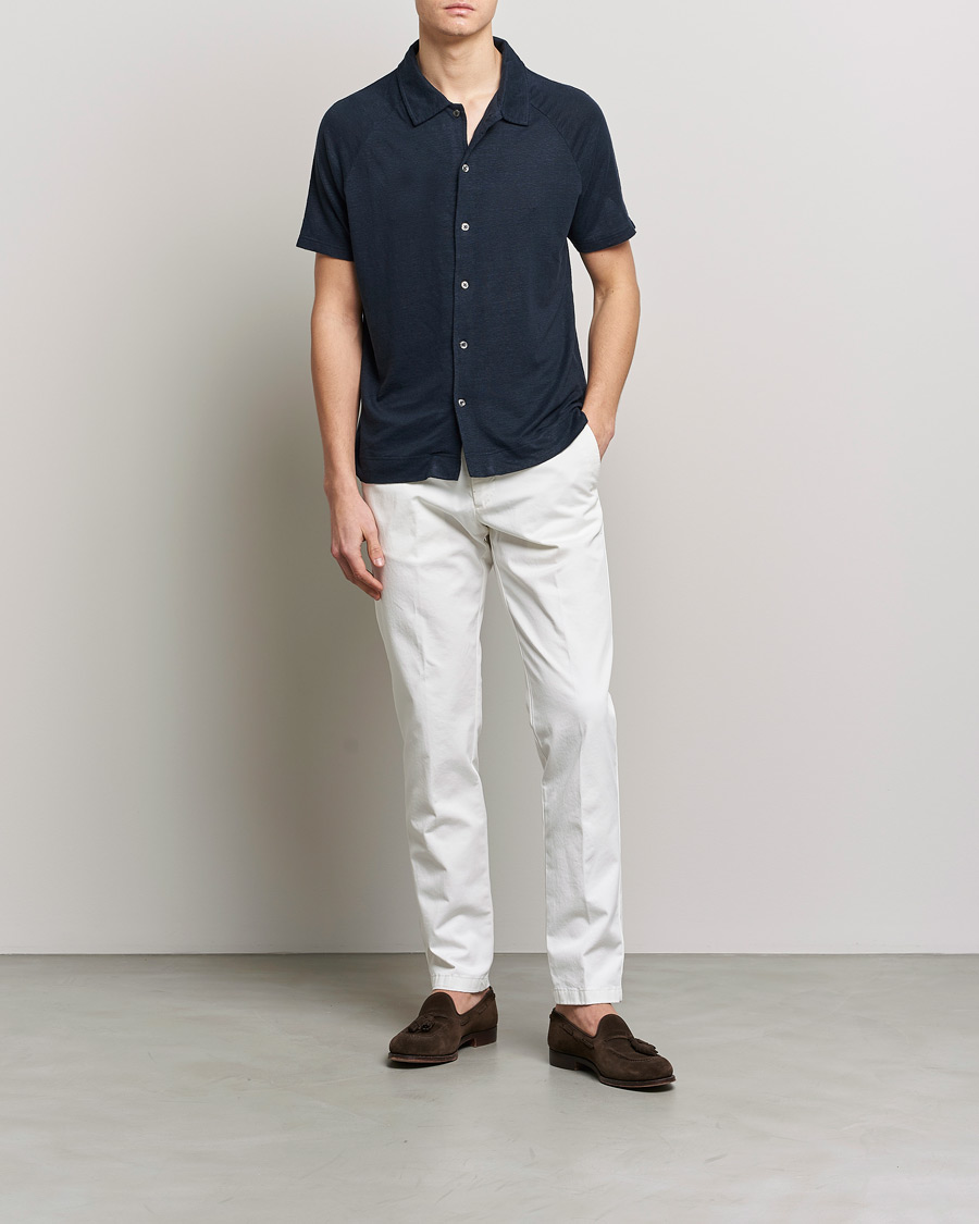 Herre | Polotrøjer | Oscar Jacobson | Albin Short Sleeve Linen Polo Navy