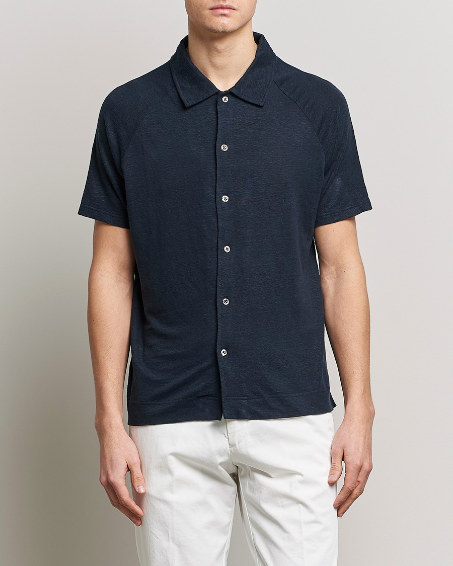 Herre | Polotrøjer | Oscar Jacobson | Albin Short Sleeve Linen Polo Navy