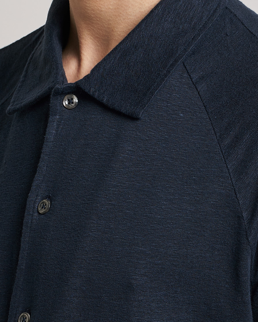 Herre | Polotrøjer | Oscar Jacobson | Albin Short Sleeve Linen Polo Navy