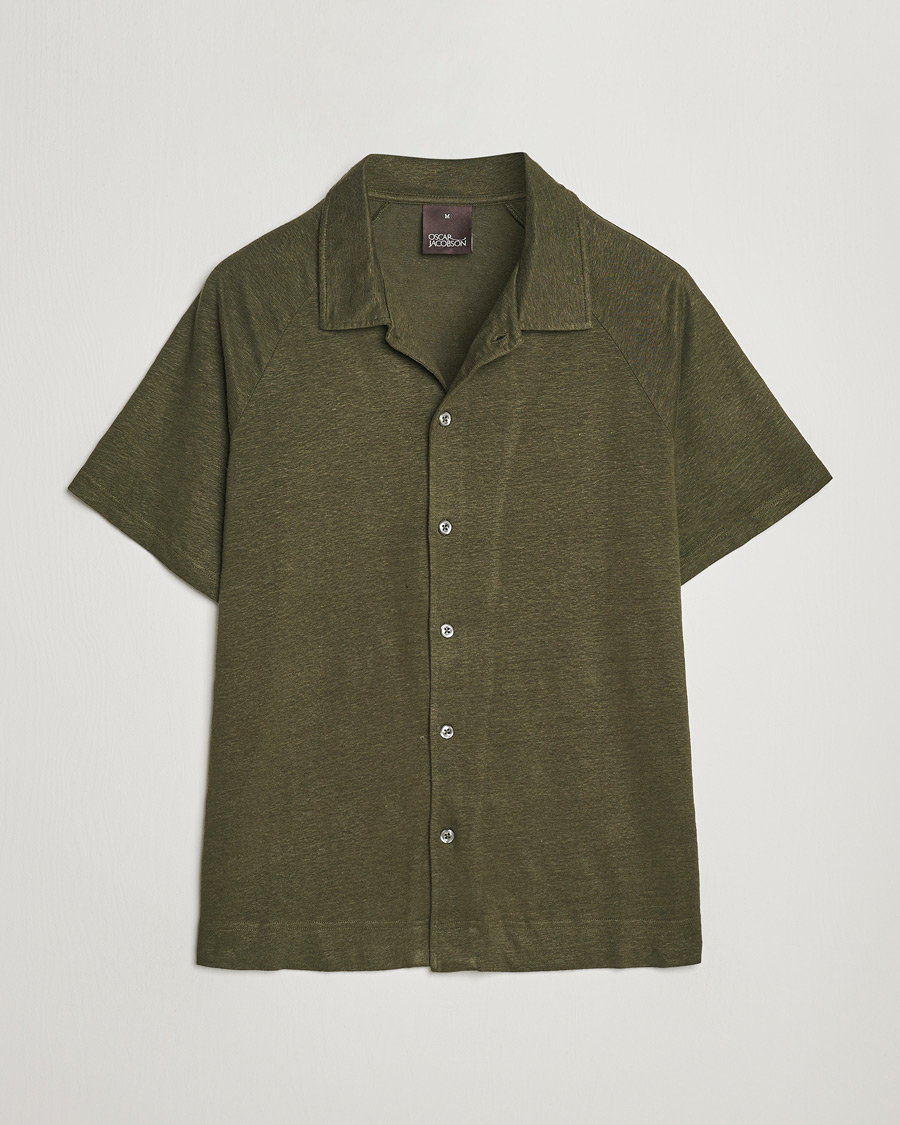 Herre | Polotrøjer | Oscar Jacobson | Albin Short Sleeve Linen Polo Olive
